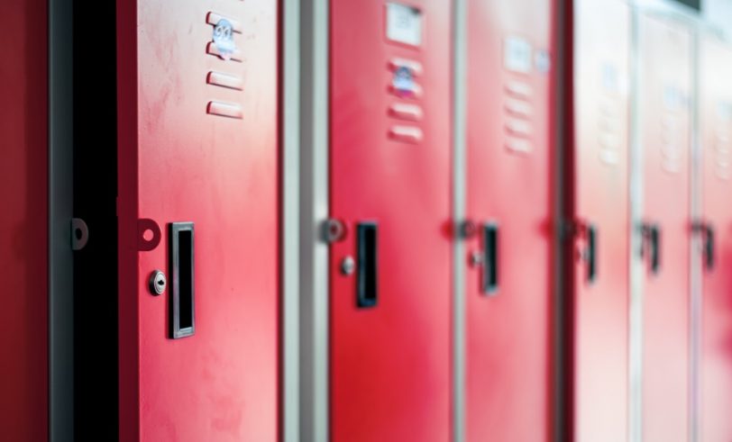 Red school lockers